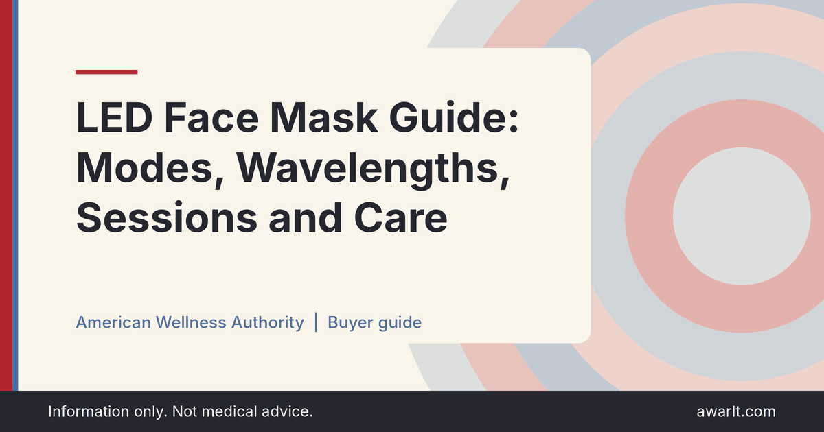 Title card for the AWA guide: LED Face Mask Guide: Modes, Wavelengths, Sessions and Care