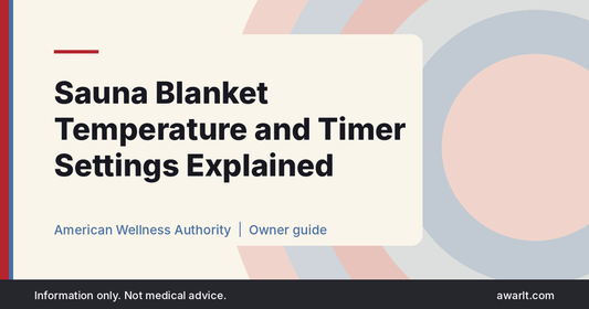 Title card for the AWA guide: Sauna Blanket Temperature and Timer Settings: What the Controller Numbers Mean