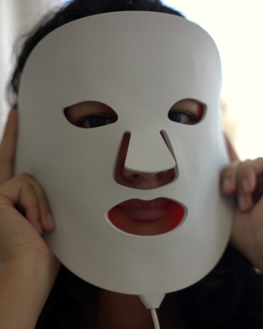 Woman wearing the AWA LX300 LED face mask